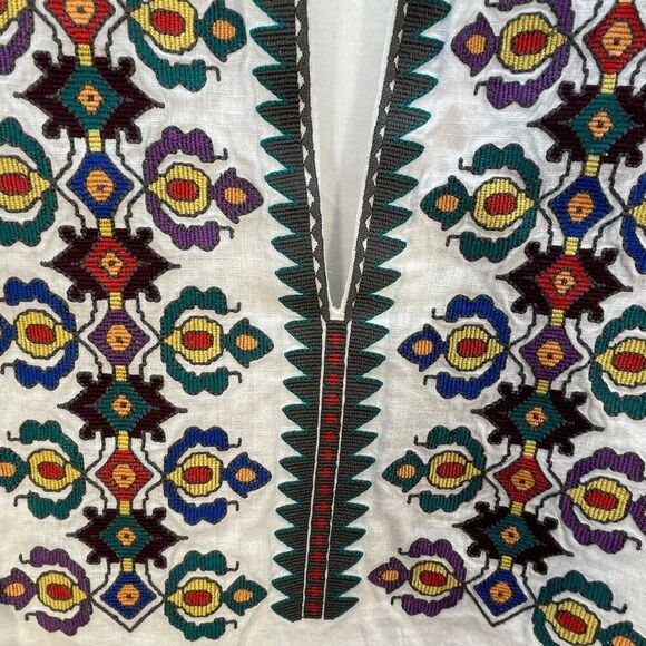 Tory Burch White Embroidered Sleeveless Linen Boho Mini Shift Dress Size Small - Picture 4 of 12